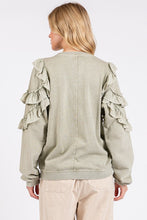 Load image into Gallery viewer, Mittoshop Ruffled Mineral Washed Round Neck Long Sleeve Sweatshirt
