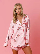 Load image into Gallery viewer, Printed Collared Neck Long Sleeve Top and Shorts Set
