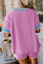 Load image into Gallery viewer, Contrast Trim Round Neck Top and Shorts Set

