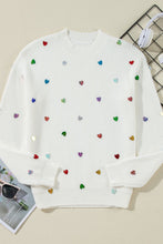 Load image into Gallery viewer, Heart Sequin Round Neck Long Sleeve Sweater
