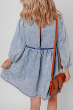 Load image into Gallery viewer, Cutout Round Neck Balloon Sleeve Denim Dress
