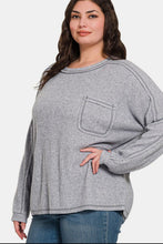 Load image into Gallery viewer, Zenana Full Size Contrast Stitching Brushed Ribbed Hacci Knit Top
