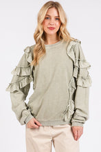 Load image into Gallery viewer, Mittoshop Ruffled Mineral Washed Round Neck Long Sleeve Sweatshirt
