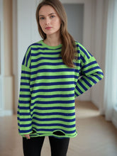 Load image into Gallery viewer, Distressed Striped Round Neck Long Sleeve Sweater
