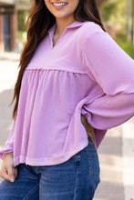 Load image into Gallery viewer, Corded Johnny Collar Long Sleeve Babydoll Blouse
