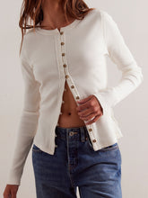 Load image into Gallery viewer, Button Up Round Neck Long Sleeve Cardigan
