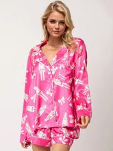 Load image into Gallery viewer, Printed Collared Neck Long Sleeve Top and Shorts Set
