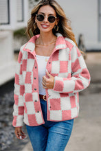 Load image into Gallery viewer, Checkered Snap Down Long Sleeve Teddy Jacket
