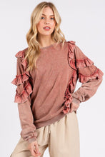 Load image into Gallery viewer, Mittoshop Ruffled Mineral Washed Round Neck Long Sleeve Sweatshirt
