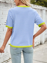 Load image into Gallery viewer, Lovelet Striped Contrast Round Neck Half Sleeve Knit Top
