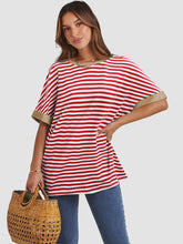 Load image into Gallery viewer, Contrast Striped Round Neck Half Sleeve T-Shirt
