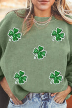 Load image into Gallery viewer, Sequin Lucky Clover Round Neck Long Sleeve Sweatshirt
