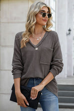 Load image into Gallery viewer, Exposed Seam V-Neck Long Sleeve T-Shirt
