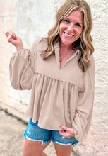 Load image into Gallery viewer, Corded Johnny Collar Long Sleeve Babydoll Blouse
