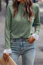 Load image into Gallery viewer, Lace Detail Round Neck Long Sleeve T-Shirt
