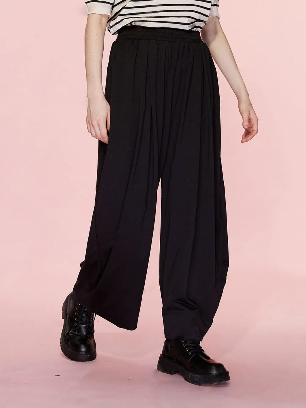 Elastic Waist Wide Leg Pants with Pockets