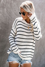 Load image into Gallery viewer, Striped Round Neck Drop Shoulder Sweater

