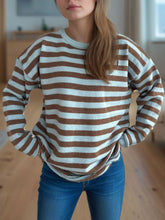 Load image into Gallery viewer, Distressed Striped Round Neck Long Sleeve Sweater
