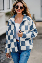 Load image into Gallery viewer, Checkered Snap Down Long Sleeve Teddy Jacket
