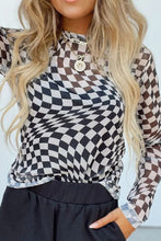 Load image into Gallery viewer, Checkered Mock Neck Long Sleeve Blouse
