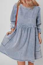 Load image into Gallery viewer, Cutout Round Neck Balloon Sleeve Denim Dress
