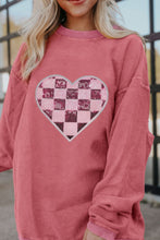 Load image into Gallery viewer, Valentine’s Day Sequin Checkered Heart Long Sleeve Sweatshirt
