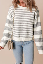 Load image into Gallery viewer, Striped Round Neck Dropped Shoulder Sweater
