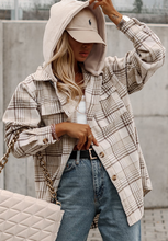 Load image into Gallery viewer, Plaid Removable Hood Button Up Shacket
