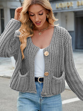 Load image into Gallery viewer, Round Neck Button Up Cardigan with Pockets
