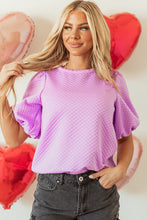 Load image into Gallery viewer, Textured Round Neck Puff Sleeve Blouse
