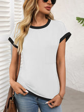 Load image into Gallery viewer, Contrast Trim Round Neck Short Sleeve T-Shirt
