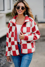 Load image into Gallery viewer, Checkered Snap Down Long Sleeve Teddy Jacket
