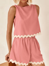 Load image into Gallery viewer, Contrast Trim Round Neck Top and Shorts Set
