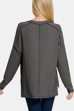 Load image into Gallery viewer, Zenana Texture Exposed Seam V-Neck Long Sleeve T-Shirt
