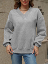 Load image into Gallery viewer, V-Neck Long Sleeve Dropped Shoulder Sweatshirt
