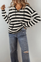 Load image into Gallery viewer, Drawstring Striped Long Sleeve Hooded Sweater
