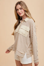 Load image into Gallery viewer, Annie Wear Striped Button Detail Long Sleeve Polo Top
