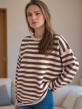 Load image into Gallery viewer, Distressed Striped Round Neck Long Sleeve Sweater
