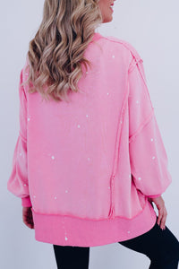 Exposed Seam Splatter Print Round Neck Sweatshirt