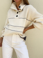 Load image into Gallery viewer, Waffle-Knit Half Button Long Sleeve Sweater
