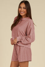 Load image into Gallery viewer, Round Neck Long Sleeve Checkered Top and Shorts Set
