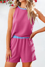 Load image into Gallery viewer, Contrast Trim Round Neck Top and Shorts Set

