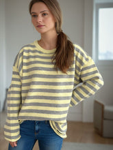 Load image into Gallery viewer, Distressed Striped Round Neck Long Sleeve Sweater
