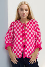 Load image into Gallery viewer, Double Take Tied Checkered Dropped Shoulder Flounce Sleeve Cardigan
