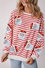 Load image into Gallery viewer, Sequin Santa Striped Round Neck Long Sleeve Sweatshirt
