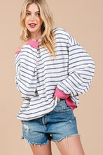 Load image into Gallery viewer, Ces Femme Striped Round Neck Drop Shoulder Sweatshirt

