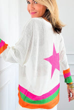 Load image into Gallery viewer, Star Contrast Round Neck Long Sleeve Knit Top
