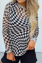 Load image into Gallery viewer, Checkered Mock Neck Long Sleeve Blouse
