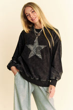 Load image into Gallery viewer, Davi &amp; Dani Stud Star Patch Acid Washed Sweatshirt
