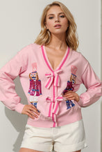 Load image into Gallery viewer, Double Take Full Size Nutcracker Sequin Bow Decor Cardigan
